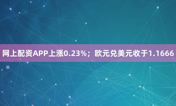 网上配资APP上涨0.23%；欧元兑美元收于1.1666
